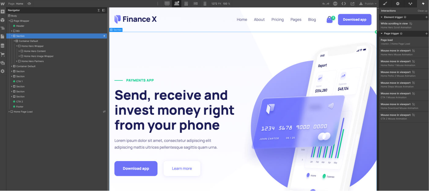 Animations - Finance X Webflow Template